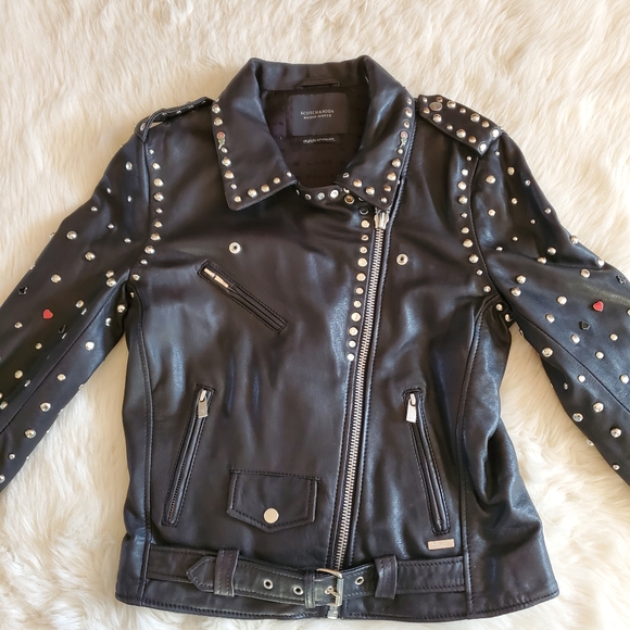 Scotch & Soda Maison Scotch Troublemaker Black Studded Leather Jacket XS - Picture 4 of 16